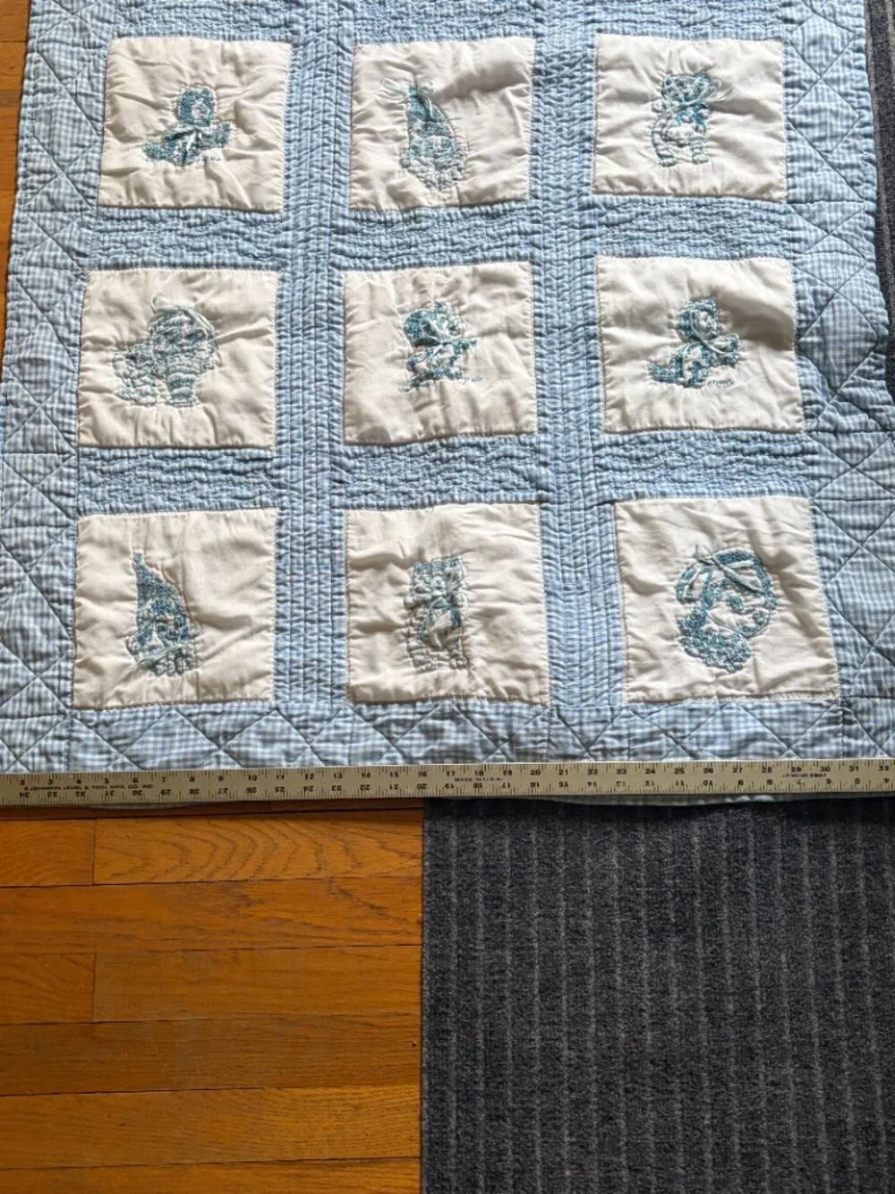 Baby Quilt Vintage Handmade Cross Stitched Hand Stitched 34” x 44” Vintage